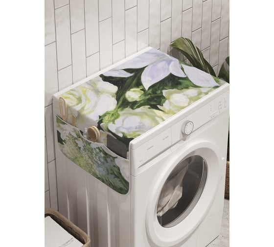Органайзер для хранения Ambesonne "Белые цветы" на стиральную машину, 45x120 см, cwm_9181 1