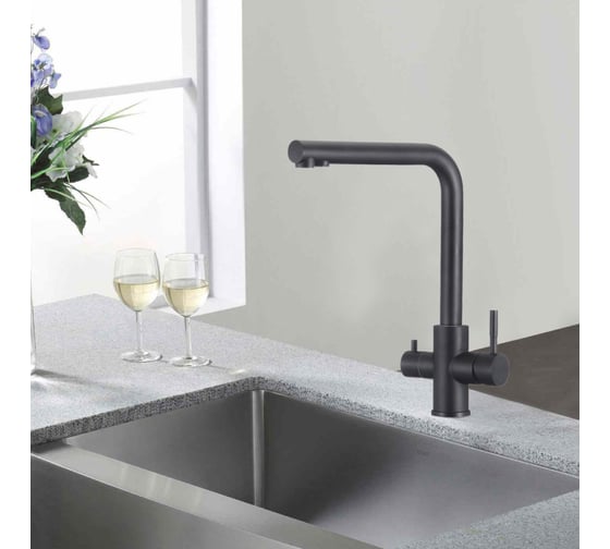 Смеситель для кухни с подключением фильтра Wesnaart черный EKO05-151Black