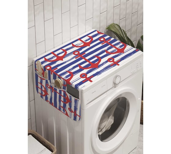 Органайзер для хранения Ambesonne "Морские полосы с якорями" на стиральную машину, 45x120 см, cwm_11071 1