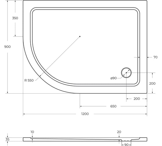 Поддон Cezares SMC TRAY-M-RH-120/90-550-35-W-R