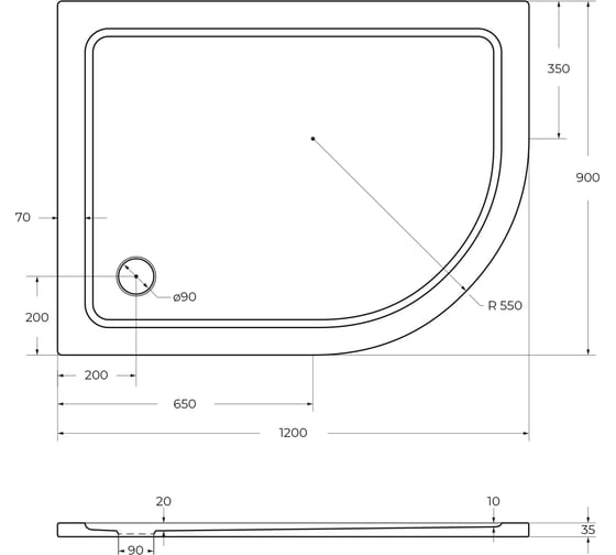 Поддон Cezares SMC TRAY-M-RH-120/90-550-35-W-L