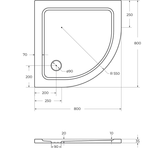 Поддон Cezares SMC TRAY-M-R-80-550-35-W