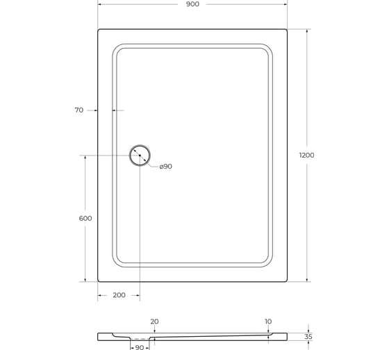 Поддон Cezares SMC TRAY-M-AH-120/90-35-W