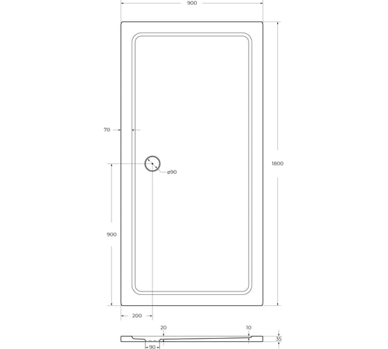 Поддон Cezares SMC TRAY-M-AH-180/90-35-W