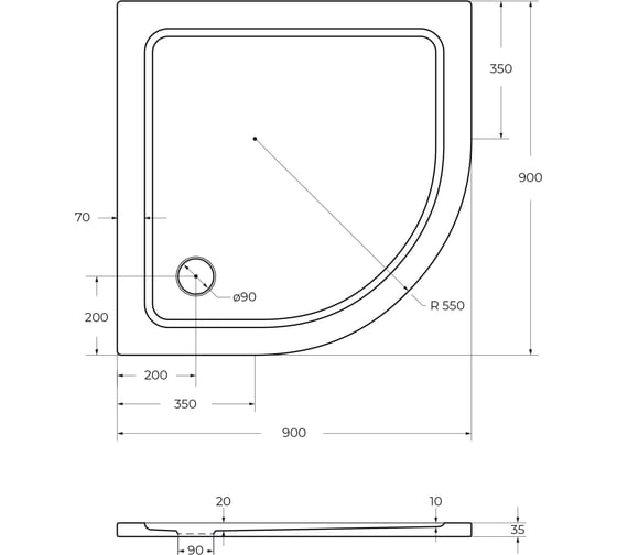Поддон Cezares SMC TRAY-M-R-90-550-35-W
