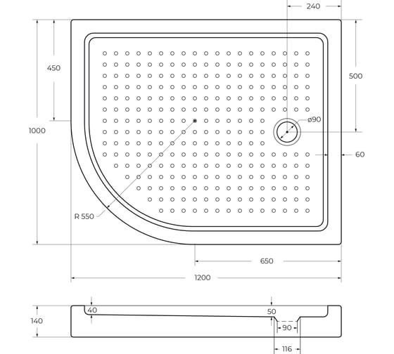 Акриловый поддон Cezares TRAY-A-RH-120/100-550-15-W-R