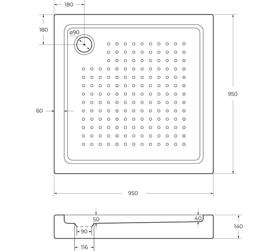 Акриловый поддон Cezares TRAY-A-A-95-15-W