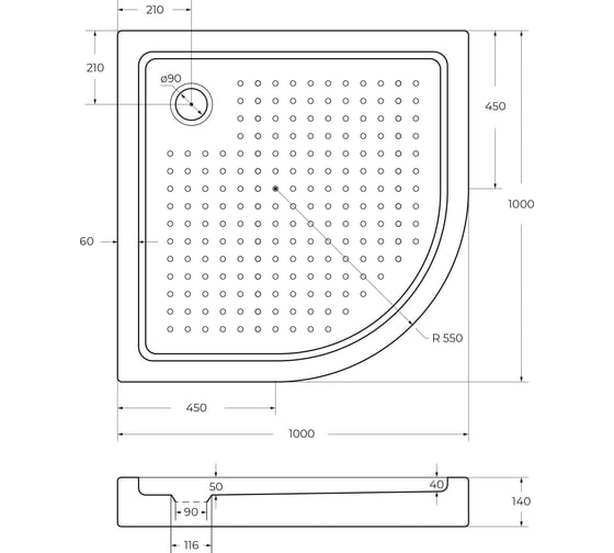 Акриловый поддон без сифона Cezares TRAY-A-R-100-550-15-W0