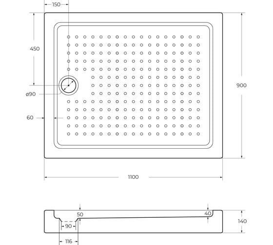 Акриловый поддон Cezares TRAY-A-AH-110/90-15-W