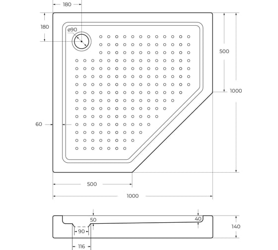 Акриловый поддон Cezares TRAY-A-P-100-15-W