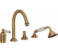 Смеситель на борт ванны Cezares однорычажный с выдвижным душем и переключателем, исполнение бронза, ручки белые APHRODITE-BVDM-02-Bi