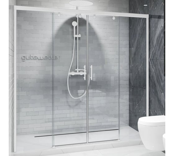 Дверь в душевую нишу GuteWetter GWMPSLD864 140x200 см, цвет фурнитуры белый матовый, цвет стекла бесцветный, стекло закаленное 8 мм / 6 мм, открывание двери левое / правое 4698033047619 1
