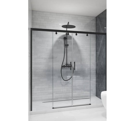 Дверь в душевую нишу GuteWetter GWMPSLD864 150x200 см, цвет фурнитуры черный матовый, цвет стекла бесцветный, стекло закаленное 8 мм / 6 мм, открывание двери левое / правое 4698033047725