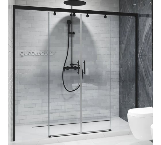 Дверь в душевую нишу GuteWetter GWMPSLD864 155x200 см, цвет фурнитуры черный матовый, цвет стекла бесцветный, стекло закаленное 8 мм / 6 мм, открывание двери левое / правое 4698033047763 1