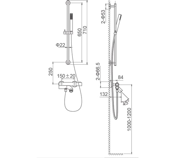 Смеситель для ванны с душевым гарнитуром Wonzon & Woghand Loop, черный матовый WW-311-00-508