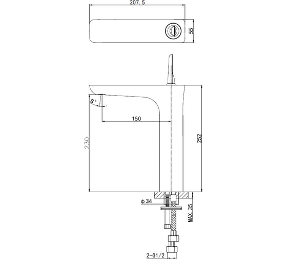 Смеситель для раковины Wonzon & Woghand высокий Shark, хром WW-48B1102-CR
