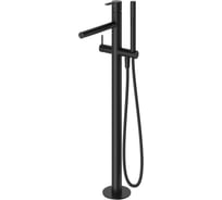 Напольный однорычажный смеситель для ванны и душа Cezares в комплекте с ручным душем, шлангом и держателем, черный матовый LEAF-VDP-NOP