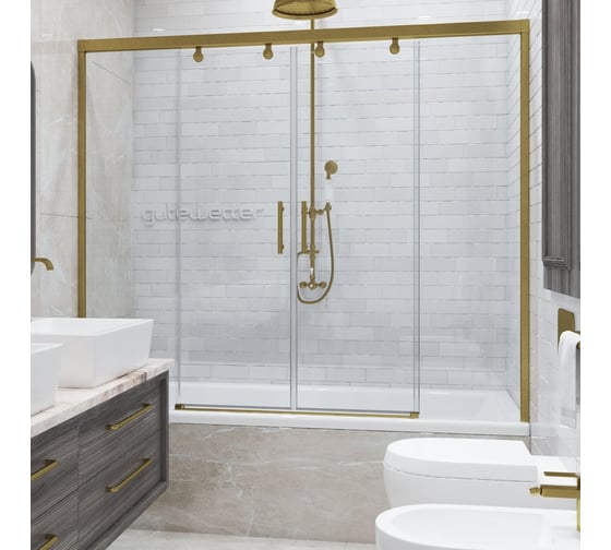 Шторка на ванну GuteWetter GWMPSLPR864 160x160 см, цвет фурнитуры бронзовый, цвет стекла бесцветный, стекло закаленное 8 мм / 6 мм, открывание двери левое / правое 4698033048630 1
