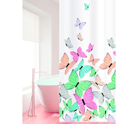 Тканевая штора для ванной комнаты UniStor BUTTERFLY с водоотталкивающей пропиткой, 180x180 см 210273