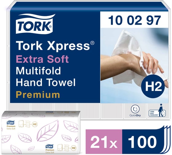 Бумажные полотенца TORK Premium сложение Multifold, ультрамягкие, Н2, 21 пачка в упаковке 100297 22874