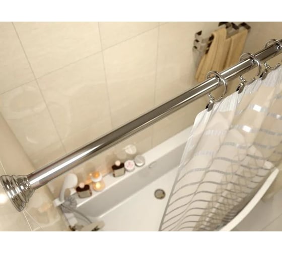Прямой карниз для ванной с кольцами Monterno 12 шт, 1035-1850 мм CS-1-Chrome