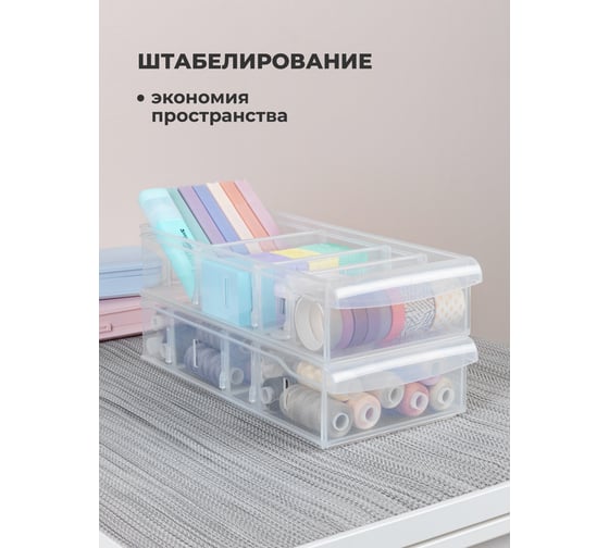 Органайзеры для хранения косметики, канцелярии, белья, вещей Econova 1.5л, 2шт, пластиковый, контейнер с перегородками, без крышки, прозрачный 43526310122
