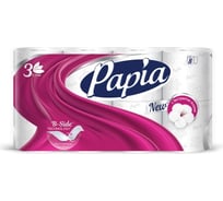 Туалетная бумага PAPIA HAYAT 3 слоя, 8 рулонов, белая 1/7