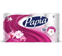 Туалетная бумага PAPIA HAYAT Таинственный сад, 3 слоя, 8 рулонов, белая 1/7