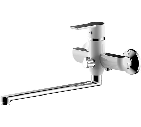 Смеситель для ванны и умывальника ARGO OLIMP TECH хром/белый, d-35, керамбукса, L-обр. 325 мм 35-L35 OLIMP white