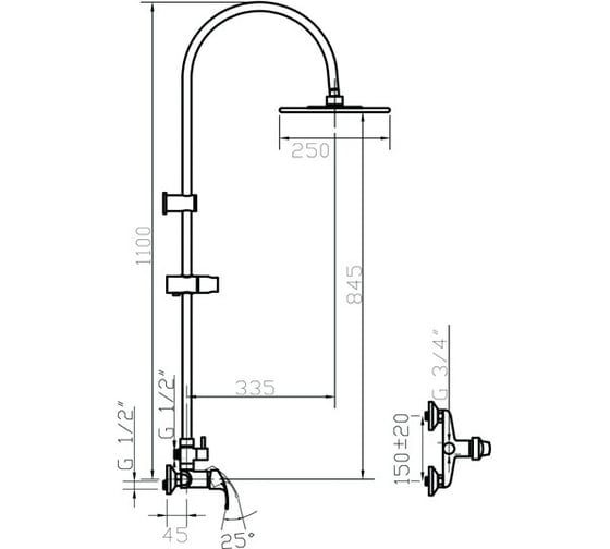 Смеситель для душа ARGO OKSA TECH со стойкой d-35 35-06/C OKSA