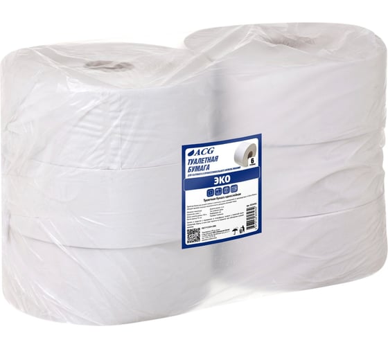 Бумага туалетная ACG Эконом 1 слой, 450 м, макулатура, 6 рулонов 1026981
