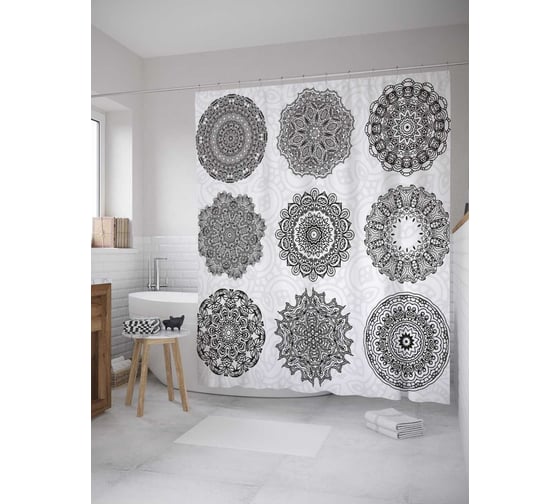 Штора (занавеска) для ванной JoyArty из сатена, 180х200 см с крючками sc_33073 1