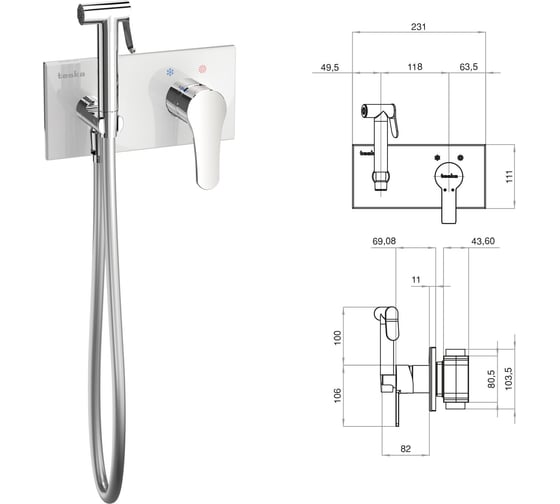 Встраиваемый смеситель c гигиеническим душем TESKA Elsa, черное стекло BTK6420B