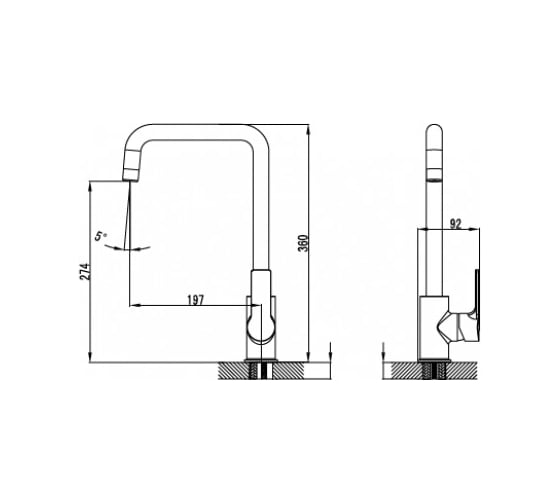 Смеситель для мойки KAISER Oval боковой, Г-излив, O35 56044