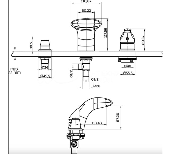 Смеситель на борт ванны Гидростандарт COBRA 35234-D83