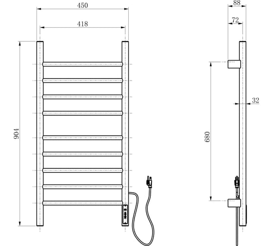 Полотенцесушитель электрический Wonzon & Woghand хром WW-AL409-CR