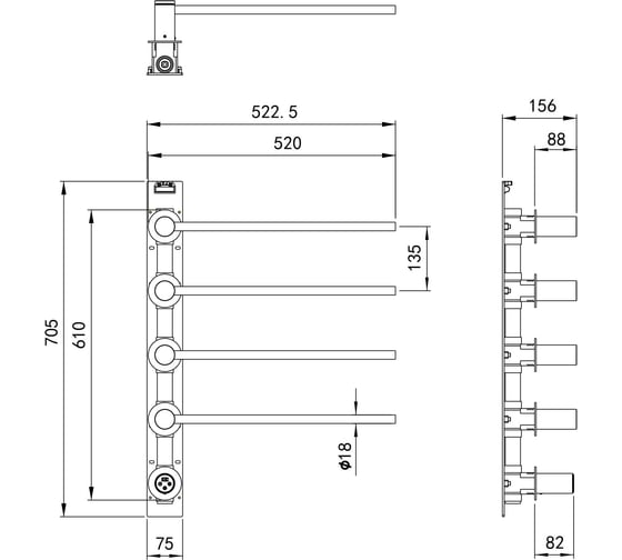 Полотенцесушитель электрический Wonzon & Woghand черный матовый WW-A354-MB