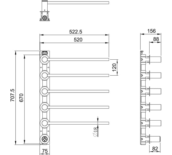 Полотенцесушитель электрический Wonzon & Woghand черный матовый WW-A355-MB