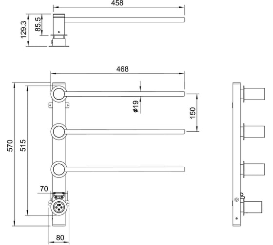 Полотенцесушитель электрический встраиваемый Wonzon & Woghand хром WW-AL313-CR