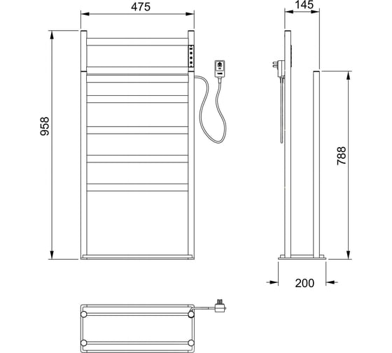 Полотенцесушитель электрический напольный Wonzon & Woghand черный матовый WW-A407-MB