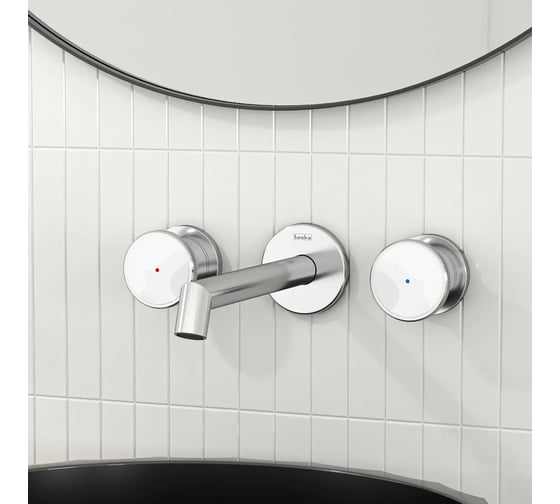 Смеситель для раковины настенный TESKA Grand Shine на 3 отверстия, белое стекло E5320