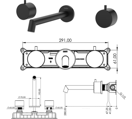 Смеситель для раковины настенный TESKA Grande, хром E5606
