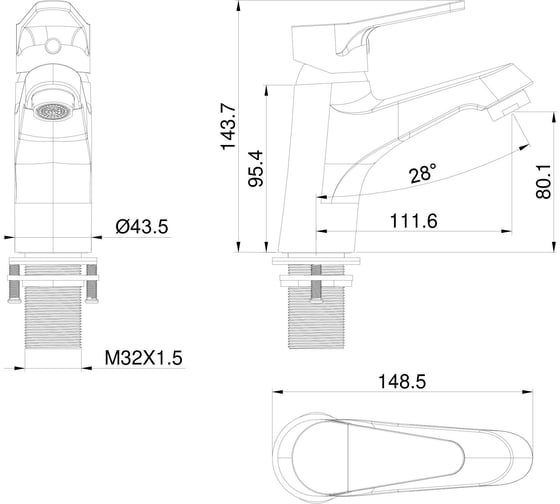 Смеситель для раковины Wonzon & Woghand хром WW-A40212-CR