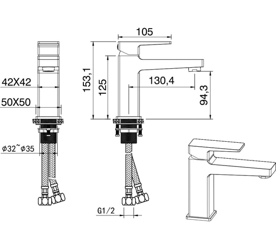 Смеситель для раковины Wonzon & Woghand брашированное золото WW-88018068-BG