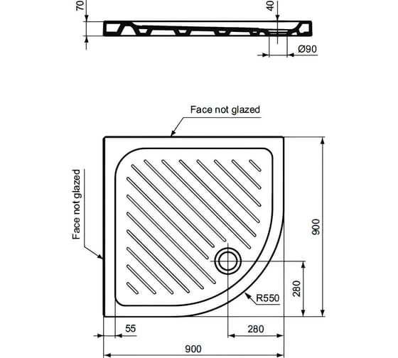 Поддон керамический Vidima Fresh 90x90 см, полукруг, белый, рифленый, без каркаса W833561 023-3605
