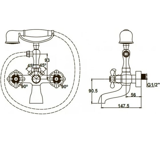 Смеситель для ванны KAISER Carlson Style к/н крест 44223-1/44222