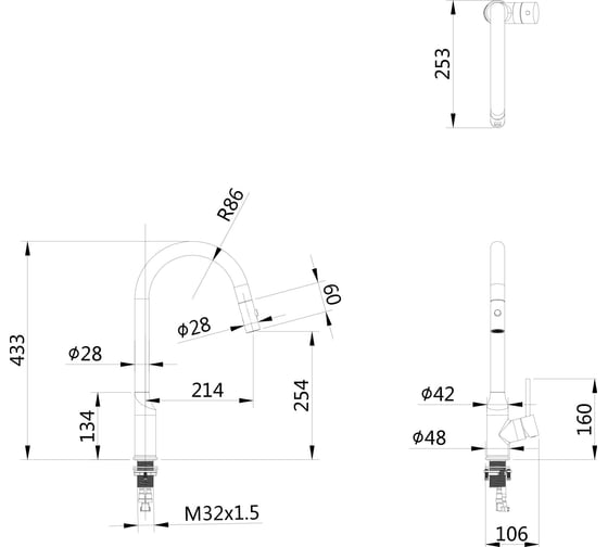 Смеситель для кухни Wonzon & Woghand с выдвижным изливом, черный матовый WW-A21252-MB