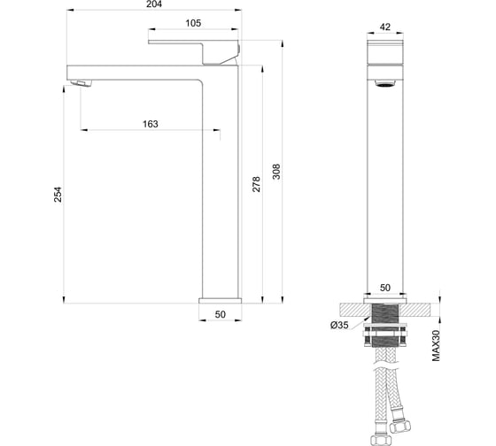 Смеситель для раковины высокий Wonzon & Woghand, хром WW-88239016-CR