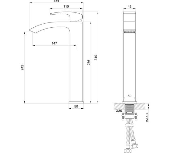 Смеситель для раковины высокий Wonzon & Woghand, хром WW-88239009-CR