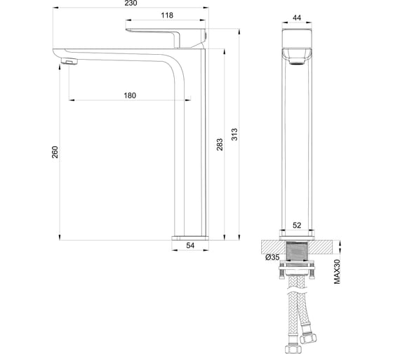 Смеситель для раковины высокий Wonzon & Woghand, хром WW-88239003-CR